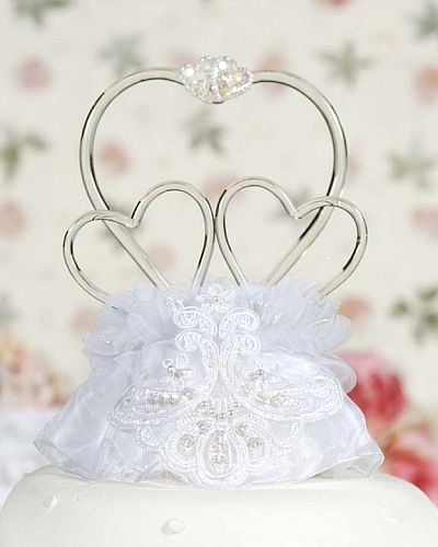 Glass Hearts Vintage Applique Cake Topper