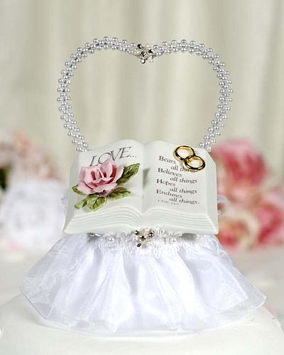Love Verse Bible Cake Topper With Pearl Heart