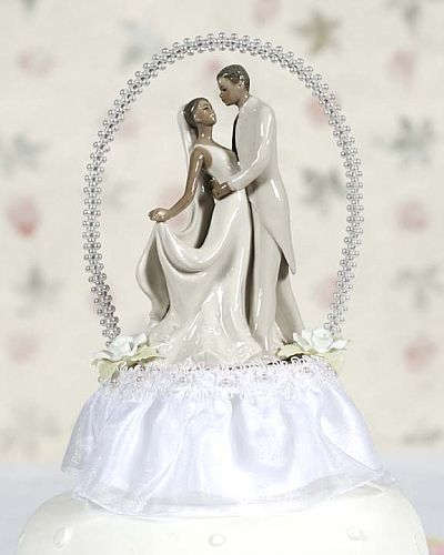 African American Pearl Elegance Arch Bride and Groom Wedding Cake Topper