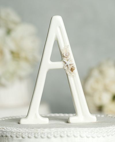 Beach Themed Porcelain Monogram Cake Topper 