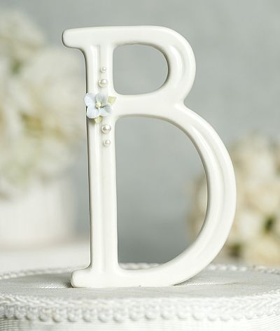 Hydrangea and Pearls Accented Porcelain Monogram Cake Topper  