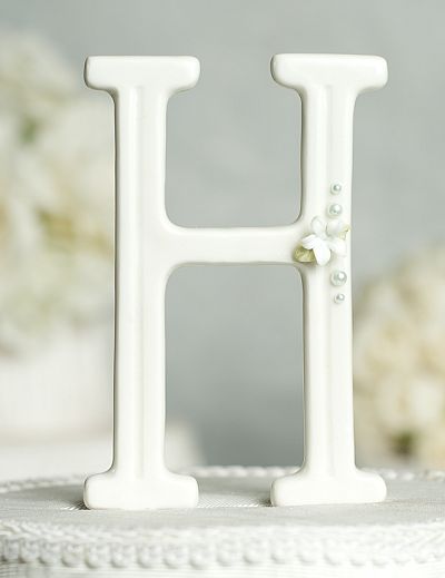 Stephanotis and Pearls Accented Porcelain Monogram Cake Topper   