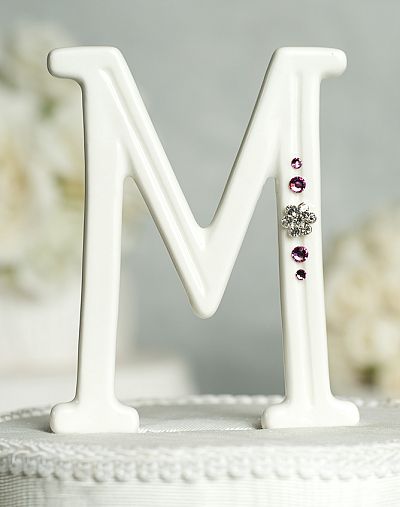 Crystal Florette Accented Porcelain Monogram Cake Topper    