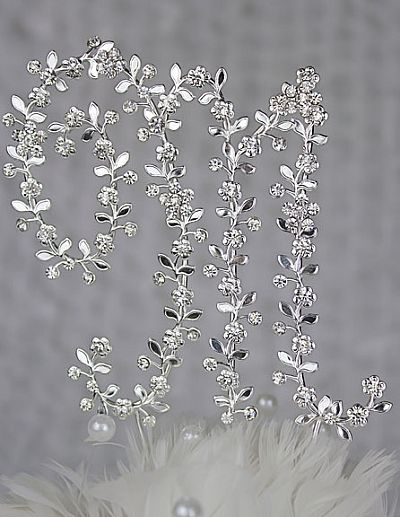 Small Crystal Vine Monogram Initial Cake Topper  