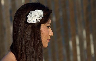 Sweet Chiffon and Crystals Flower Comb 