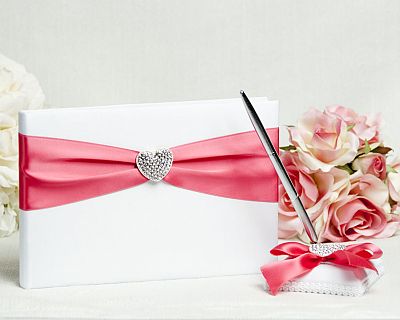 Crystal Heart Ribbon Guestbook 