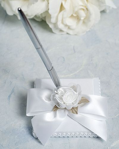 Satin and Organza Rose Plush Wedding Pen