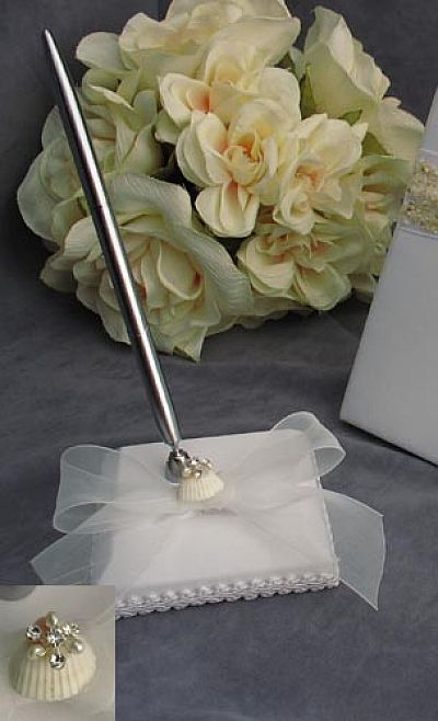 Rhinestone Shell Hawaiian Beach Wedding Pen Holder