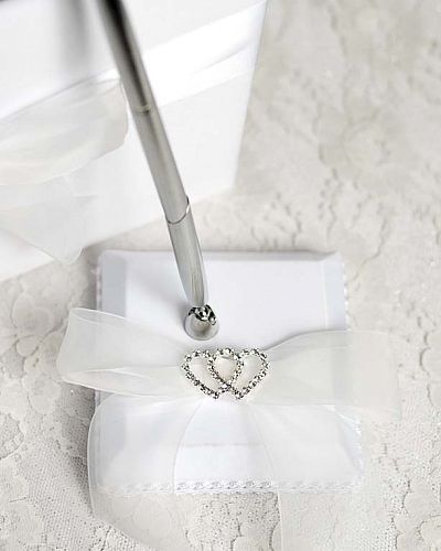 Rhinestone Hearts Wedding Pen Holder