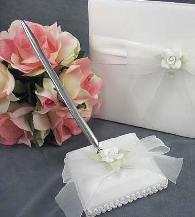 White Rose Wedding Pen Holder