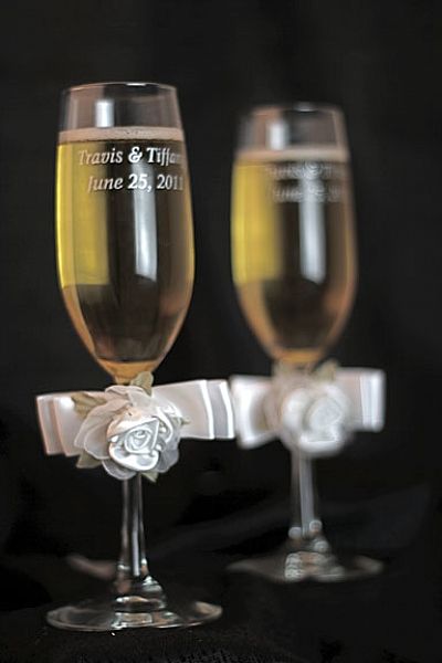 Satin and Organza Rose Plush Toasting Glasses