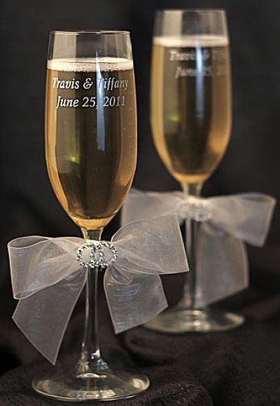 Rhinestone Rings Wedding Toasting Glasses