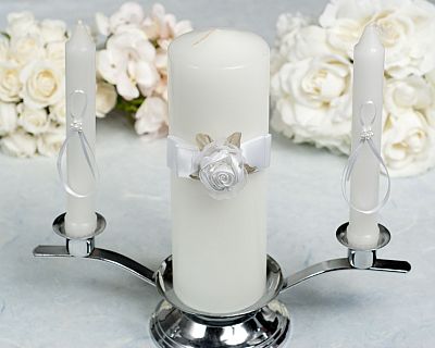 Organza and Satin Rose Wedding Unity Candle