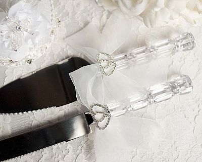 Rhinestone Hearts Wedding Cake Server Set