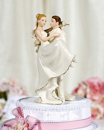Off-White Porcelain Groom Holding Bride Wedding Cake Topper Figurine