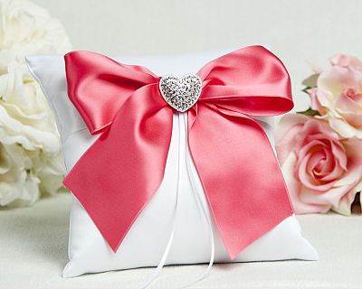 Crystal Heart Ribbon Ring Pillow