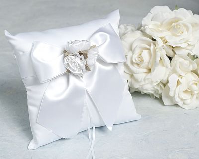 Satin and Organza Rose Plush Wedding Ringbearer Pillow