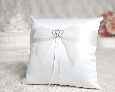 Rhinestone Hearts Wedding Ring Bearer Pillow