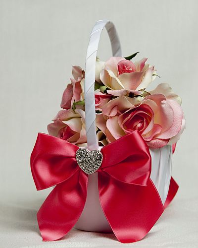 Crystal Heart Ribbon Flower Girl Basket