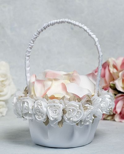 Satin and Organza Rose Plush Wedding Flowergirl Basket