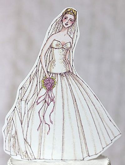 Ballroom Beauty Paper Doll Bride Wedding Cake Topper 