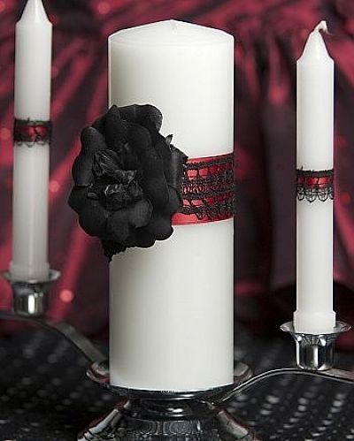 Gothic Romance Wedding Unity Candle and Tapers Set 