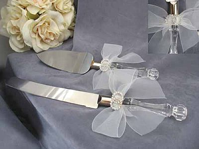 Rhinestone Rings Wedding Cake Server Set