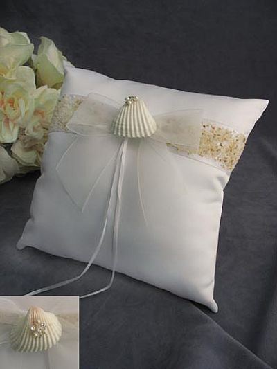 Rhinestone Shell Hawaiian Beach Wedding Ring Bearer Pillow