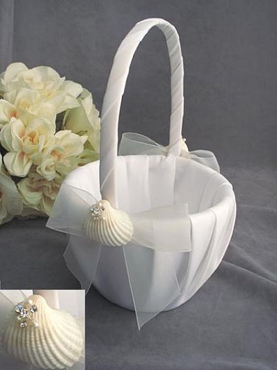 Rhinestone Shell Hawaiian Beach Wedding Flowergirl Basket