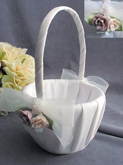 Pastel Porcelain Rose Wedding Flowergirl Basket