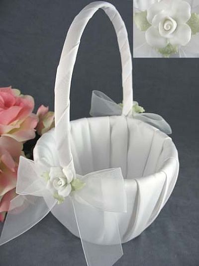 White Rose Wedding Flowergirl Basket