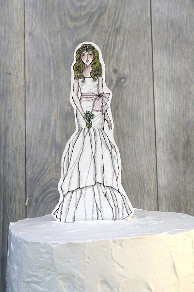 Bohemian Bride Paper Doll Mix and Match Wedding Cake Topper