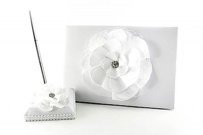 Netted Rose Wedding Guestbook and Pen Set