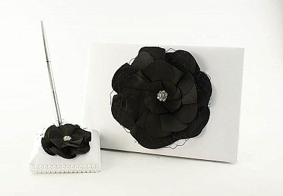 Black Rose Wedding Guestbook and Pen Set