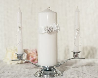 Rhinestone Pearlized Heart Rose Bouquet Wedding Unity Candle