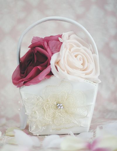 French Rhinestone Lace Flower Girl Basket