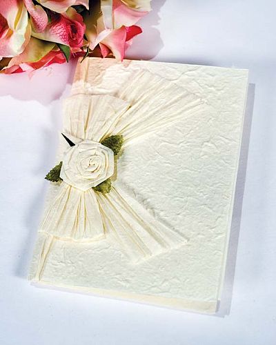 White Rose Bow Natural Paper Wedding Thank You Note Card
