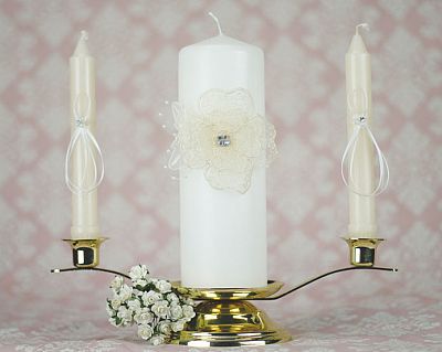 French Rhinestone Lace Flower Wedding Unity Candle