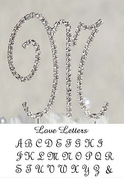 Small Full Crystal Monogram Silver Initial Cake Topper Set with Swarovski Crystal 