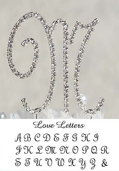 Large Full Crystal Monogram Silver Initial Cake Topper Set with Swarovski Crystal 