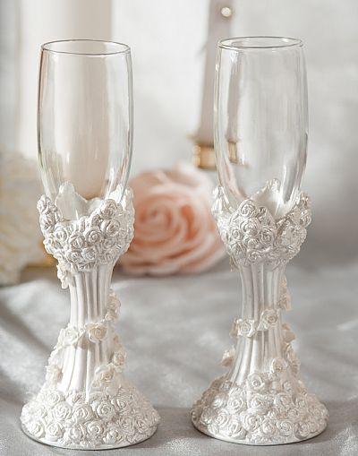 White Rose column Toasting Glasses