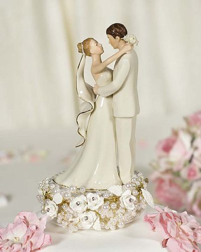 Vintage Rose Pearl Wedding Cake Topper