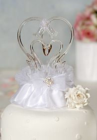 Glass Swan Cake Topper with Heart