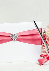 Crystal Heart Ribbon Guestbook 