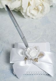 Satin and Organza Rose Plush Wedding Pen