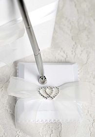 Rhinestone Hearts Wedding Pen Holder