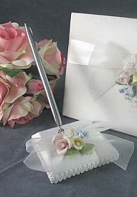 Pastel Rose Wedding Pen Holder