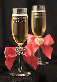 Crystal Heart Ribbon Toasting Glasses