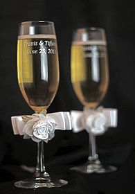 Satin and Organza Rose Plush Toasting Glasses