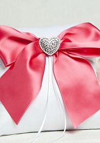 Crystal Heart Ribbon Ring Pillow
